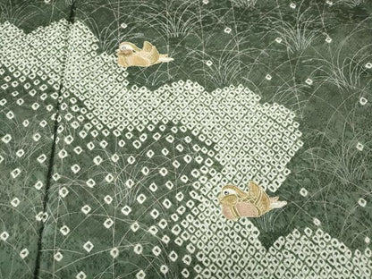 平和屋着物●訪問着　駒刺繍　絞り　立波鴛鴦文　金彩　正絹　逸品　未使用　CABD7595ut