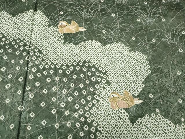 平和屋着物●訪問着　駒刺繍　絞り　立波鴛鴦文　金彩　正絹　逸品　未使用　CABD7595ut