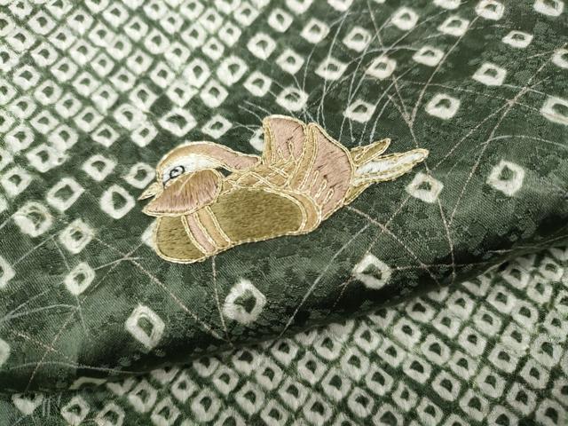 平和屋着物●訪問着　駒刺繍　絞り　立波鴛鴦文　金彩　正絹　逸品　未使用　CABD7595ut