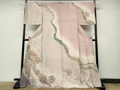 平和屋着物●訪問着　駒刺繍　道長舞桜文　暈し染め　金彩　ロング丈　正絹　逸品　CABD7597ut