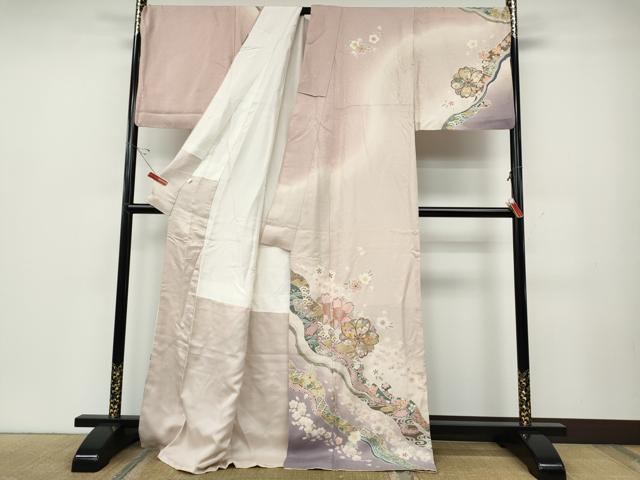 平和屋着物●訪問着　駒刺繍　道長舞桜文　暈し染め　金彩　ロング丈　正絹　逸品　CABD7597ut