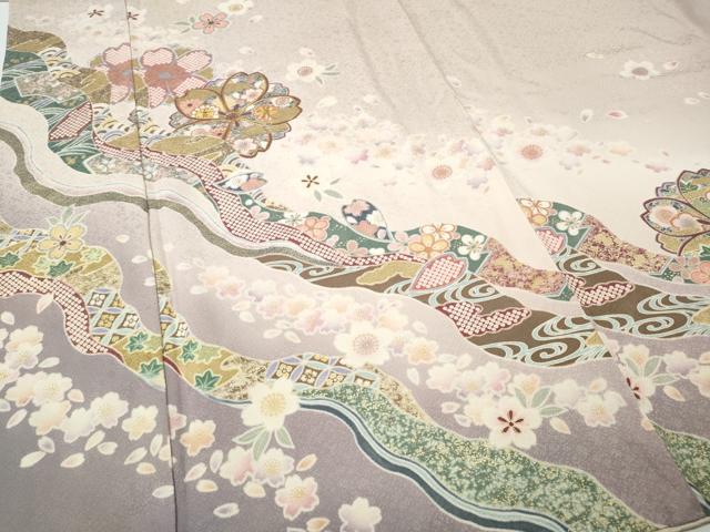 平和屋着物●訪問着　駒刺繍　道長舞桜文　暈し染め　金彩　ロング丈　正絹　逸品　CABD7597ut