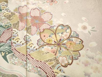 平和屋着物●訪問着　駒刺繍　道長舞桜文　暈し染め　金彩　ロング丈　正絹　逸品　CABD7597ut