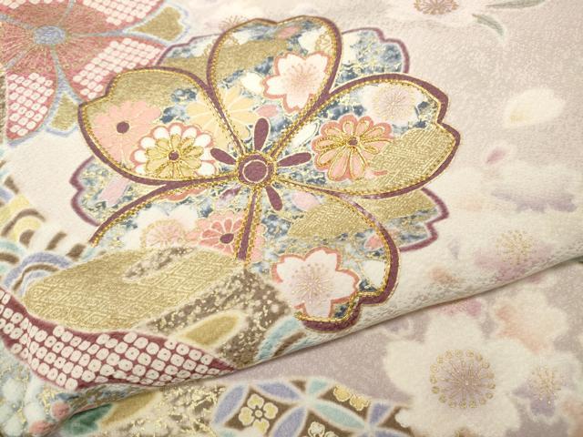 平和屋着物●訪問着　駒刺繍　道長舞桜文　暈し染め　金彩　ロング丈　正絹　逸品　CABD7597ut