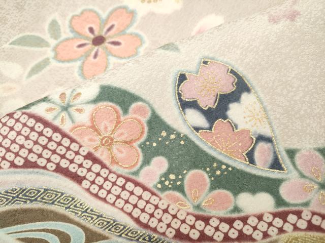 平和屋着物●訪問着　駒刺繍　道長舞桜文　暈し染め　金彩　ロング丈　正絹　逸品　CABD7597ut