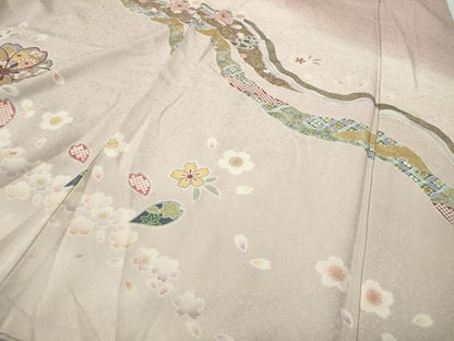 平和屋着物●訪問着　駒刺繍　道長舞桜文　暈し染め　金彩　ロング丈　正絹　逸品　CABD7597ut