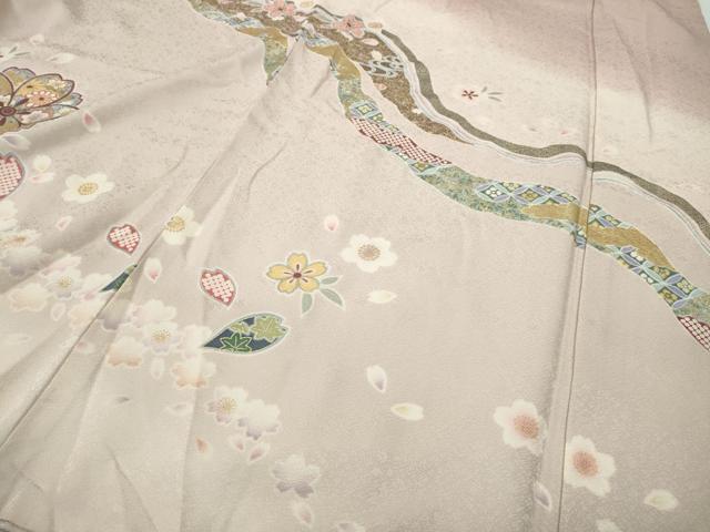 平和屋着物●訪問着　駒刺繍　道長舞桜文　暈し染め　金彩　ロング丈　正絹　逸品　CABD7597ut