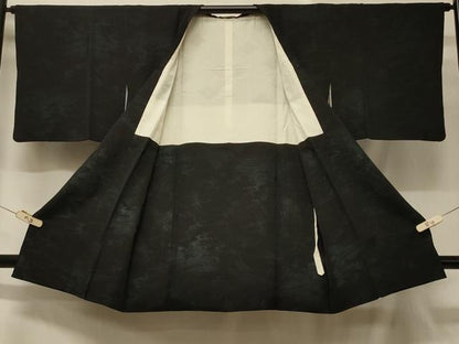 平和屋着物＃道行コート 立波文 黒地 ロング丈 正絹 逸品 CABD7608in