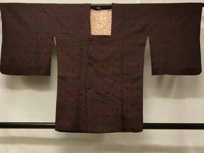 平和屋着物＃道行コート 幾何学文様 黒地 正絹 逸品 CABD7610in