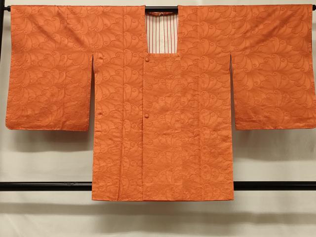 平和屋着物＃道行コート　花づくし地紋　赤橙色　正絹　逸品　未使用　CABD7620in