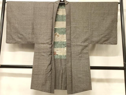 平和屋着物＃男性 本場大島紬 長羽織 格子柄 正絹 逸品 CABD7625in