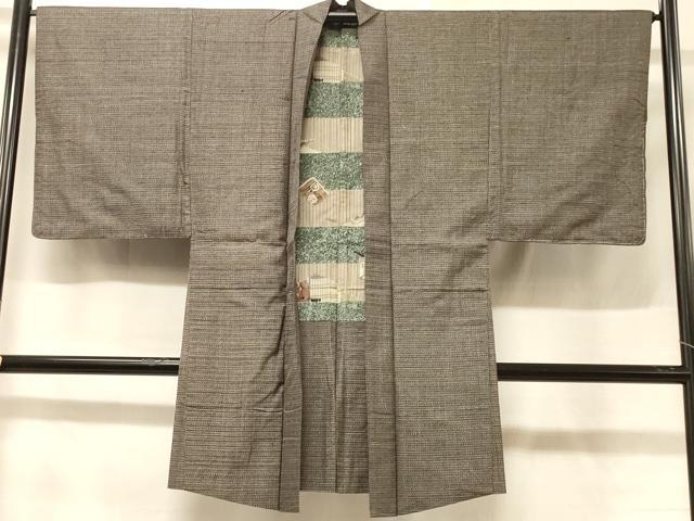 平和屋着物＃男性 本場大島紬 長羽織 格子柄 正絹 逸品 CABD7625in