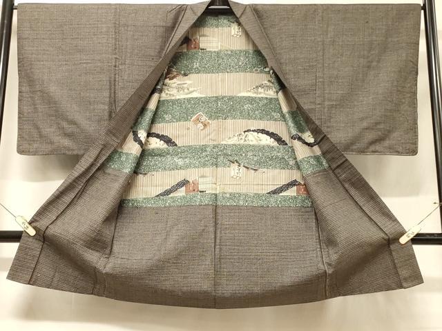 平和屋着物＃男性 本場大島紬 長羽織 格子柄 正絹 逸品 CABD7625in