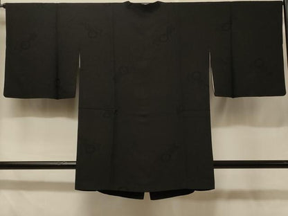 平和屋着物＃道行コート 花唐草地紋 黒地 正絹 逸品 CABD7632in