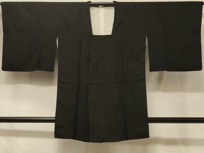平和屋着物＃道行コート 花唐草地紋 黒地 正絹 逸品 CABD7632in