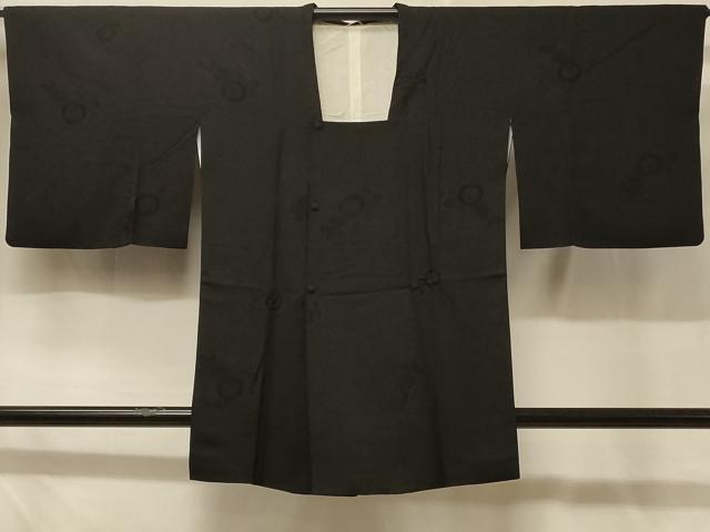 平和屋着物＃道行コート 花唐草地紋 黒地 正絹 逸品 CABD7632in