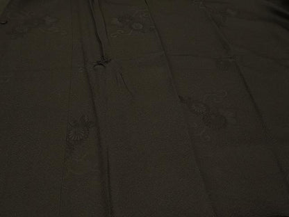 平和屋着物＃道行コート 花唐草地紋 黒地 正絹 逸品 CABD7632in