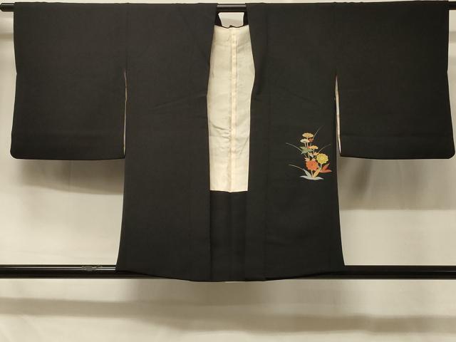 平和屋着物＃羽織 草花文 黒地 金彩 正絹 逸品 CABD7642in