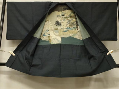 平和屋着物＃男性 本場大島紬 長羽織 80亀甲 総詰め 正絹 逸品 CABD7645in