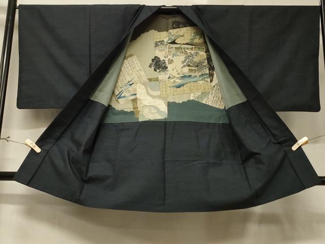 平和屋着物＃男性 本場大島紬 長羽織 80亀甲 総詰め 正絹 逸品 CABD7645in