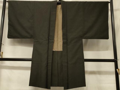 平和屋着物＃男性　長羽織　海松茶色　正絹　逸品　CABD7649in