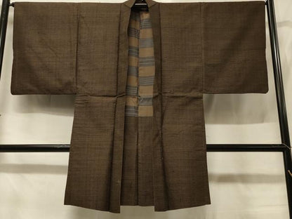 平和屋着物＃男性　長羽織　紬地　格子柄　正絹　逸品　CABD7650in