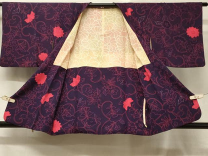 平和屋着物＃道行コート　地紋起こし　草花文　正絹　逸品　CABD7663in