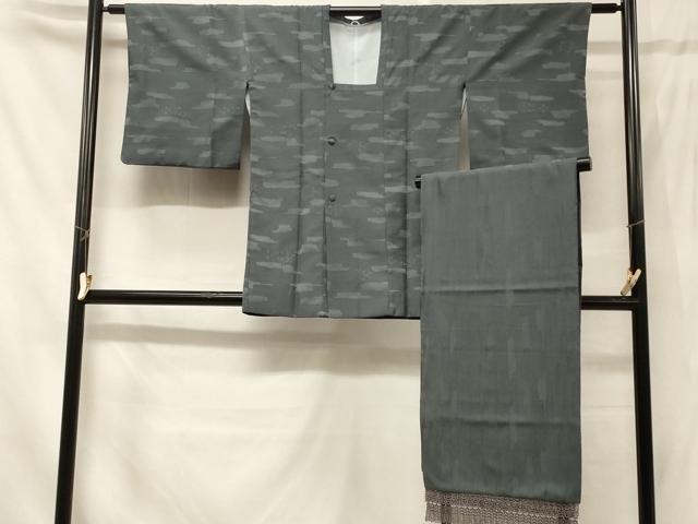 平和屋着物＃道行コート　霞地紋　鉄御納戸色　ショール付き　正絹　逸品　CABD7664in