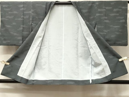 平和屋着物＃道行コート　霞地紋　鉄御納戸色　ショール付き　正絹　逸品　CABD7664in