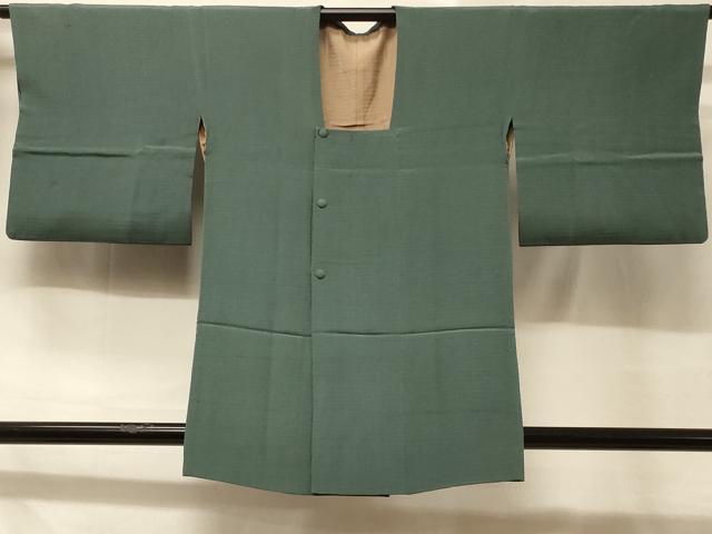平和屋着物＃道行コート　横段地紋　深川鼠色　正絹　逸品　AABI6925ck