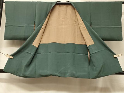 平和屋着物＃道行コート　横段地紋　深川鼠色　正絹　逸品　AABI6925ck