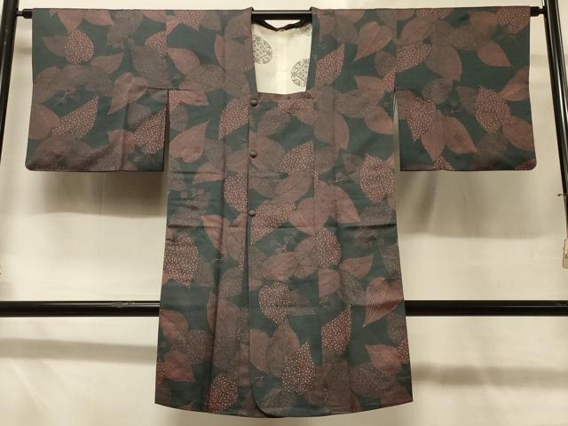 平和屋着物＃道行コート　葉づくし　ロング丈　正絹　逸品　CABD7672in