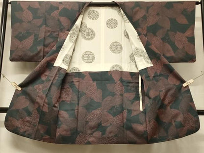 平和屋着物＃道行コート　葉づくし　ロング丈　正絹　逸品　CABD7672in