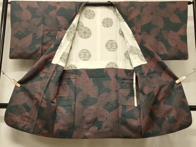 平和屋着物＃道行コート　葉づくし　ロング丈　正絹　逸品　CABD7672in