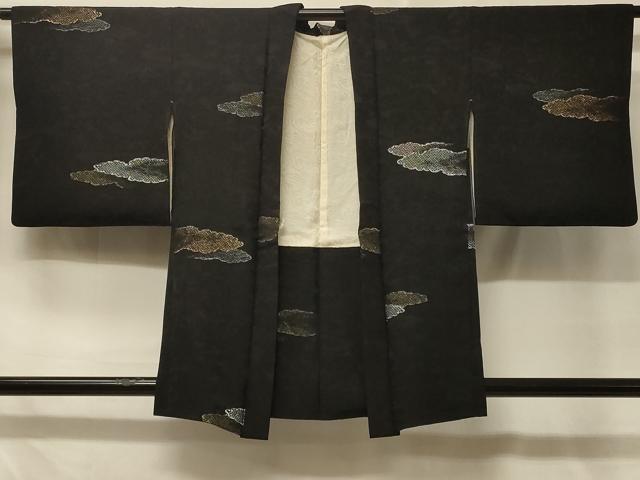 平和屋着物＃羽織　寿光織　雲取り文　黒地　金銀糸　正絹　逸品　CABD7704in