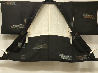 平和屋着物＃羽織　寿光織　雲取り文　黒地　金銀糸　正絹　逸品　CABD7704in