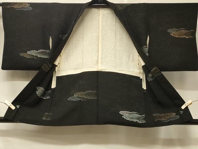 平和屋着物＃羽織　寿光織　雲取り文　黒地　金銀糸　正絹　逸品　CABD7704in