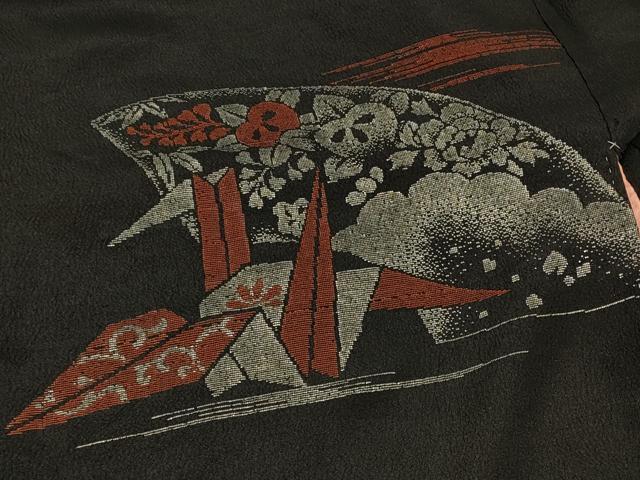 平和屋着物＃羽織　地紙折り鶴花文　黒地　銀糸　正絹　逸品　CABD7705in