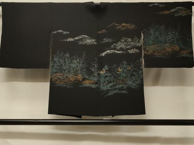 平和屋着物＃羽織　寿光織　風景文　黒地　金銀糸　正絹　逸品　CABD7706in