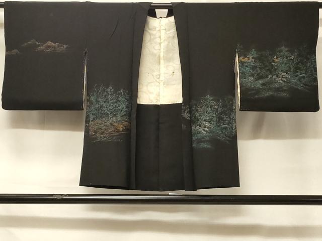 平和屋着物＃羽織　寿光織　風景文　黒地　金銀糸　正絹　逸品　CABD7706in