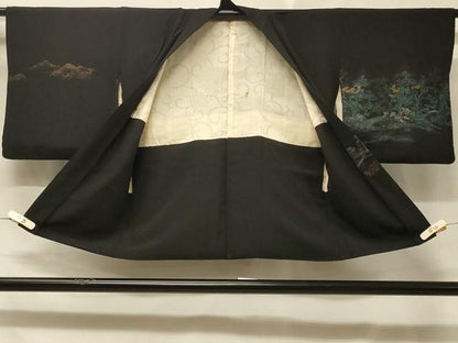 平和屋着物＃羽織　寿光織　風景文　黒地　金銀糸　正絹　逸品　CABD7706in