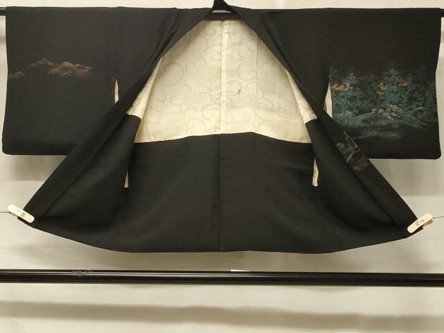 平和屋着物＃羽織　寿光織　風景文　黒地　金銀糸　正絹　逸品　CABD7706in