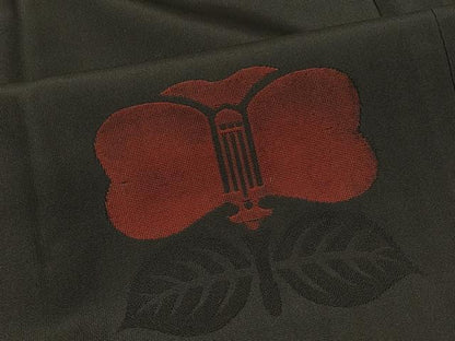 平和屋着物＃道行コート　草花文　黒地　正絹　逸品　CABD7708in