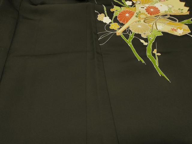 平和屋着物＃羽織　駒刺繍　扇面槍梅文　黒地　正絹　逸品　CABD7709in