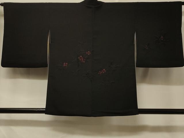 平和屋着物＃羽織　総刺繍　草花文　黒地　正絹　逸品　CABD7719in