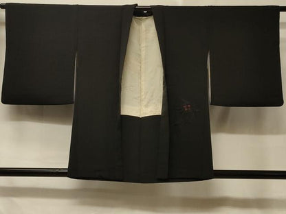 平和屋着物＃羽織　総刺繍　草花文　黒地　正絹　逸品　CABD7719in