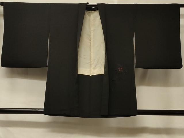 平和屋着物＃羽織　総刺繍　草花文　黒地　正絹　逸品　CABD7719in