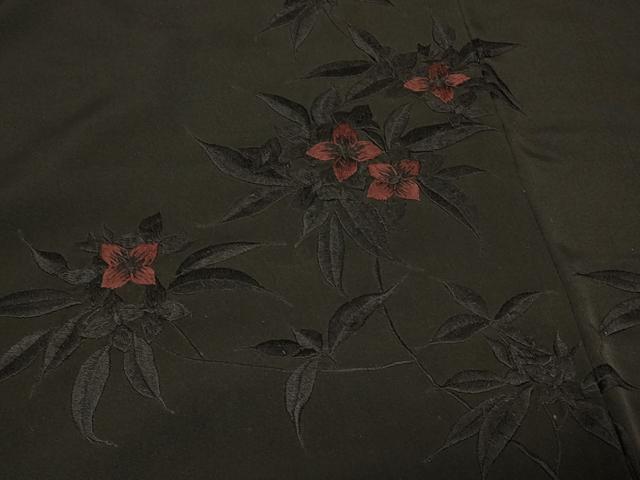 平和屋着物＃羽織　総刺繍　草花文　黒地　正絹　逸品　CABD7719in