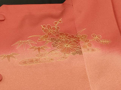 平和屋着物＃道行コート　刺繍　流水草花文　暈し染め　金彩　正絹　逸品　CABD7725in