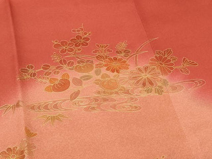 平和屋着物＃道行コート　刺繍　流水草花文　暈し染め　金彩　正絹　逸品　CABD7725in
